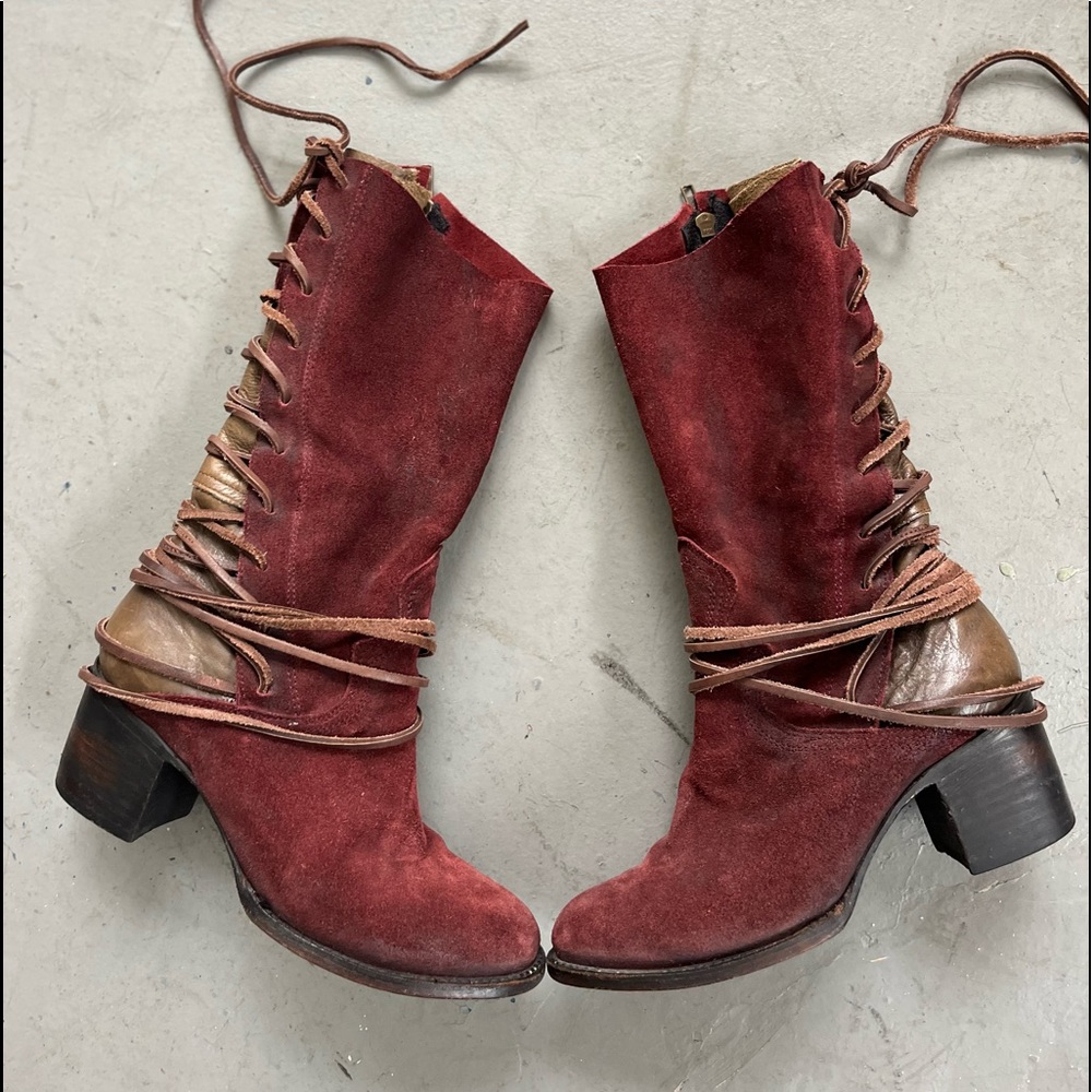 Freebird red/wine tall boots - calf height size 10